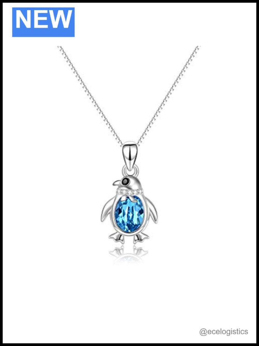 925 Sterling Silver Penguin Pendant Necklace Blue Crystal Adjustable 18 Inch